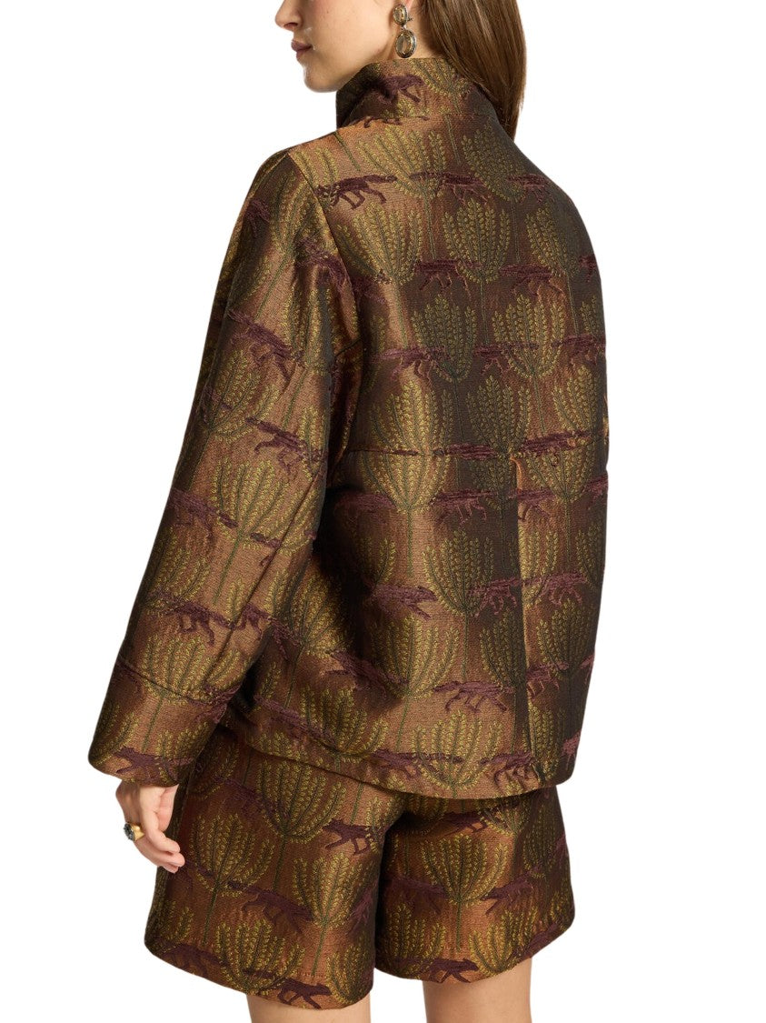 Elena Miro` Printed Jacquard High Collar Zip Jacket
