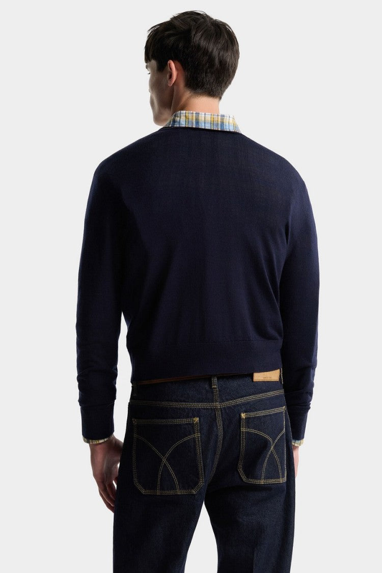 Dsquared2 Navy Crewneck Tonal D2 Logo Wool Sweater