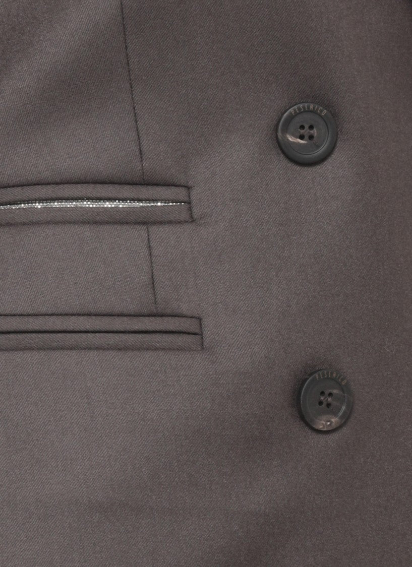 Peserico Brown Linen-Blend Double-Breasted Blazer