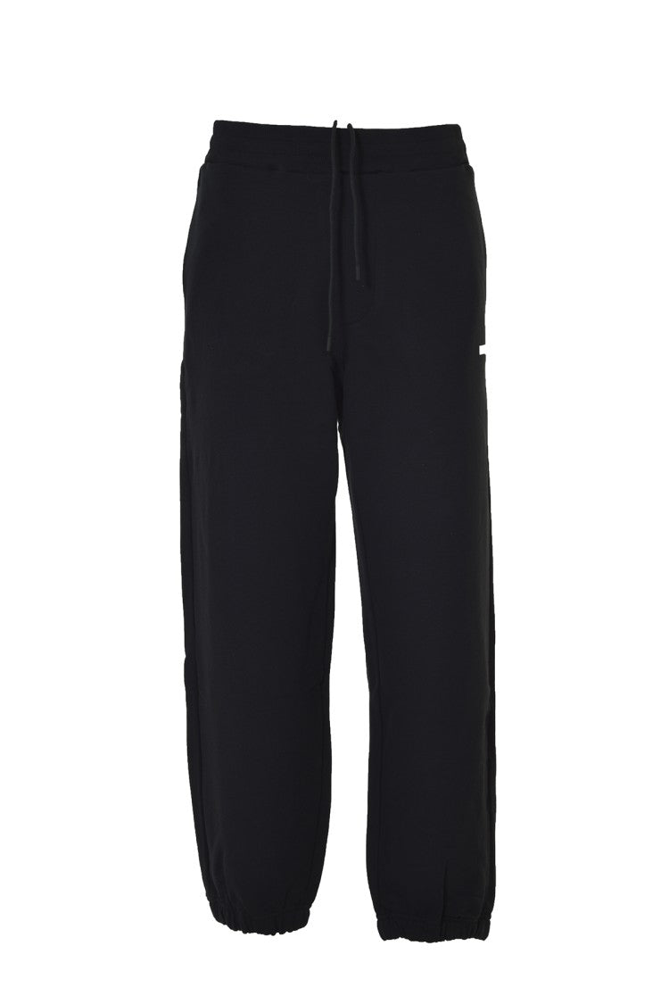Msgm Black Cotton Fleece Pants With Logo Print