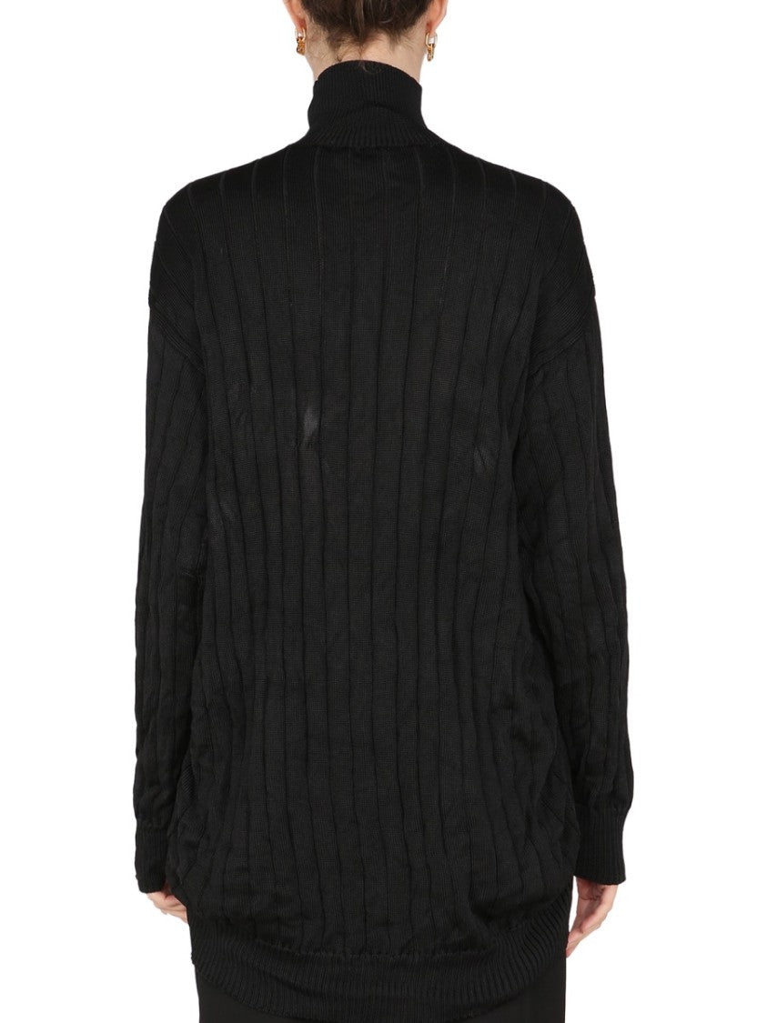 Balenciaga Ribbed Silk Knit Oversized Turtleneck Pullover
