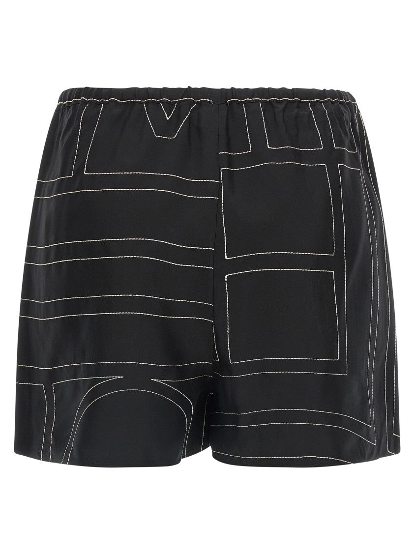 Totême Silk Twill Shorts With Embroidered Monogram Pattern
