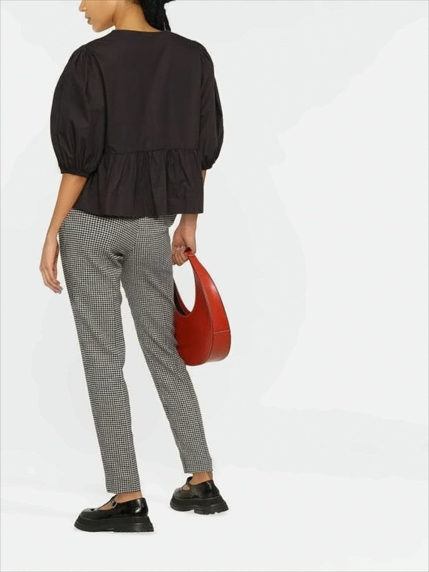 Ganni Black Blouse With Round Neckline