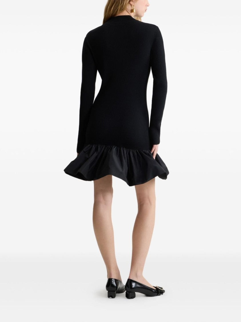 Patou Ruffle Hem Ribbed Mini Dress In Wool