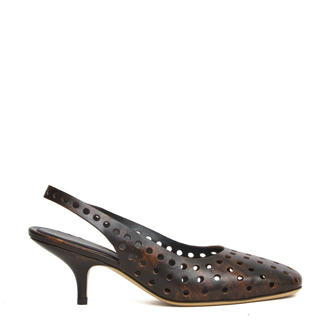 Dries Van Noten Perforated Leather Round Toe Slingback Pumps