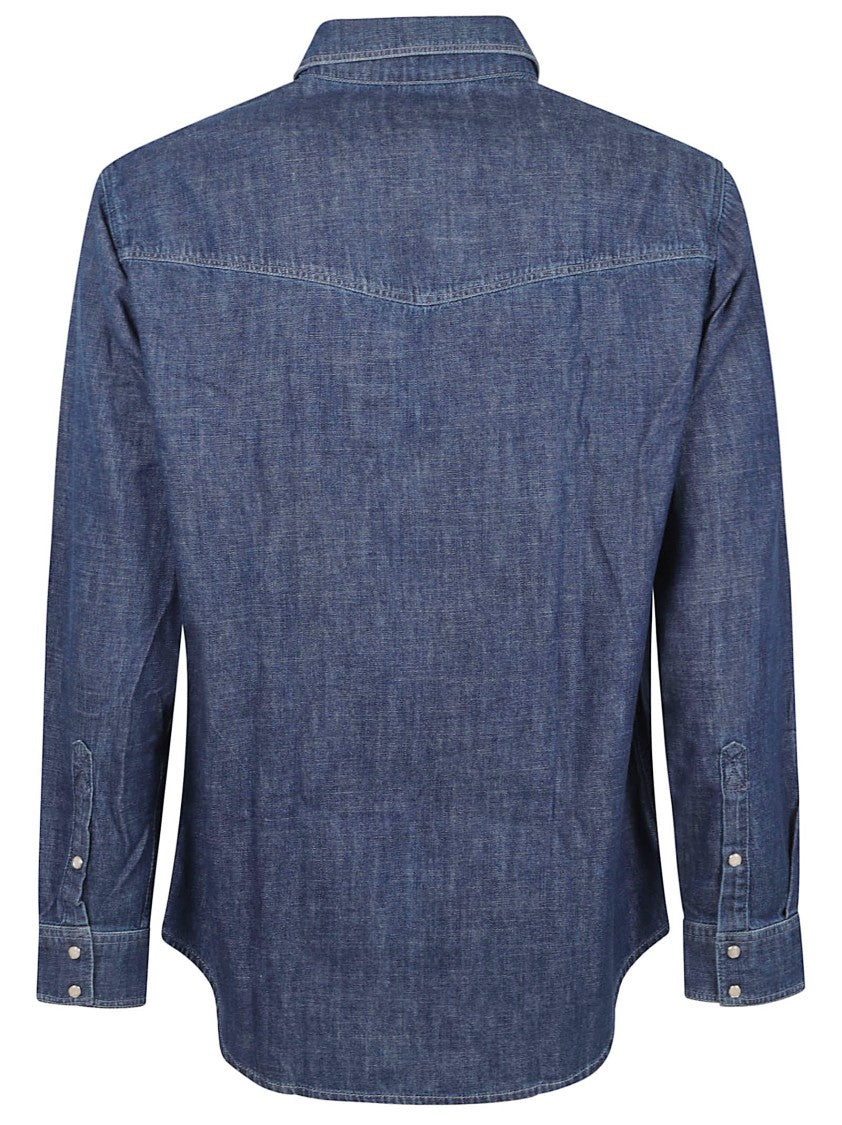 Emporio Armani Medium Blue Denim Shirt With Snap Closure
