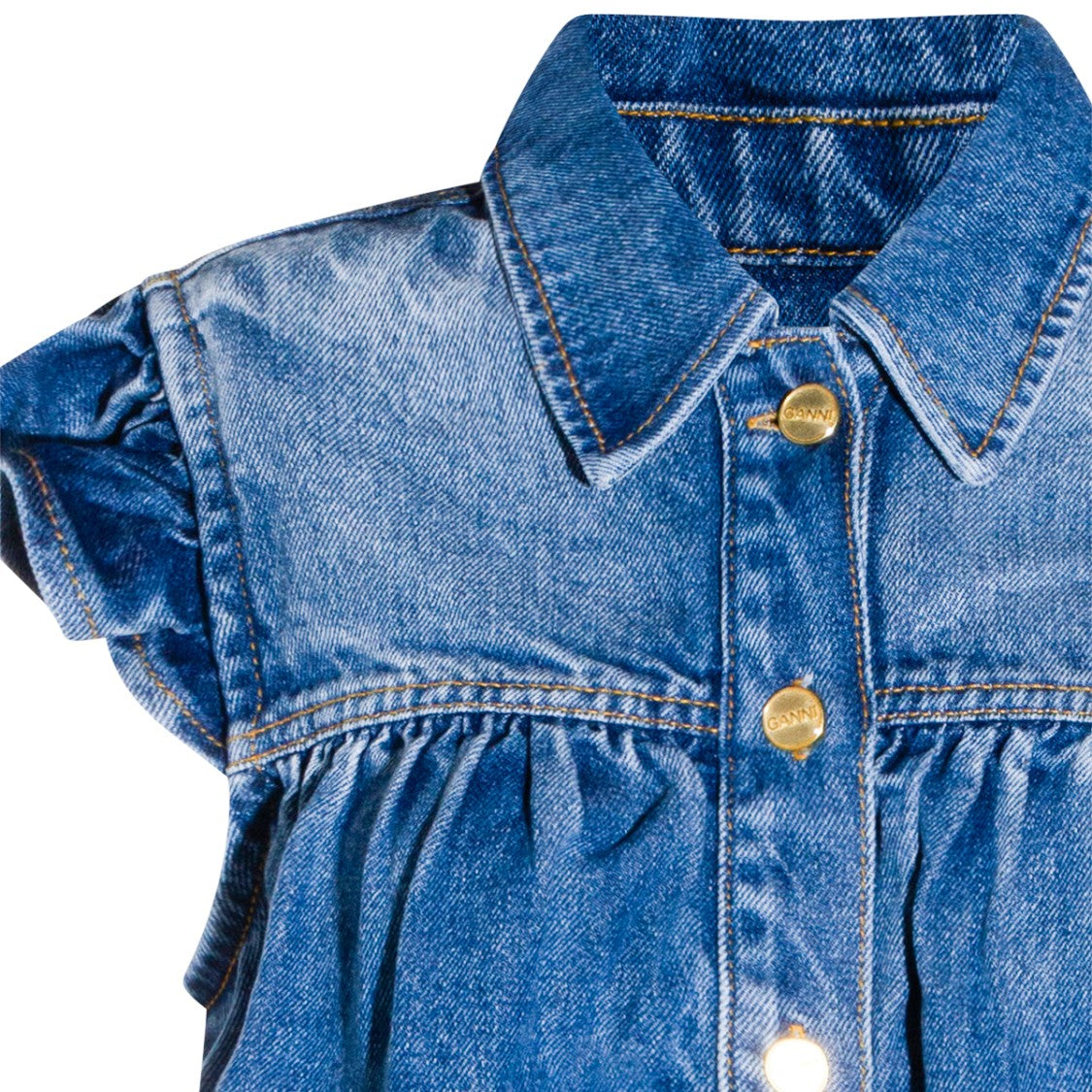 Ganni Ruffled Denim Top