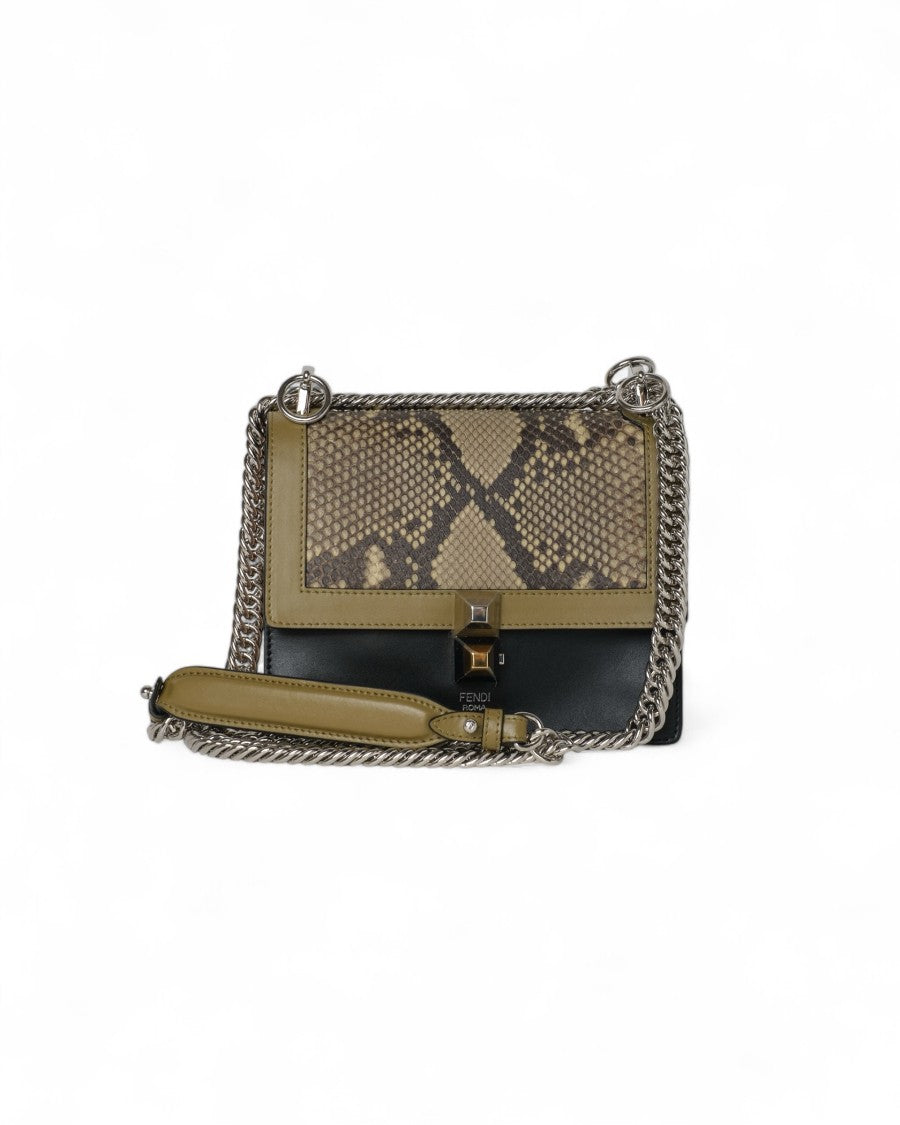 Fendi Kan I Small Tricolor Python Black
