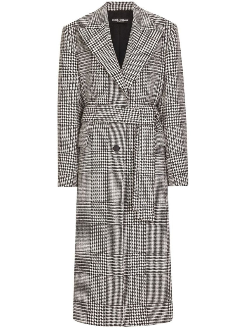 Dolce & Gabbana Houndstooth Pattern Long Coat With Tailored Silhouette