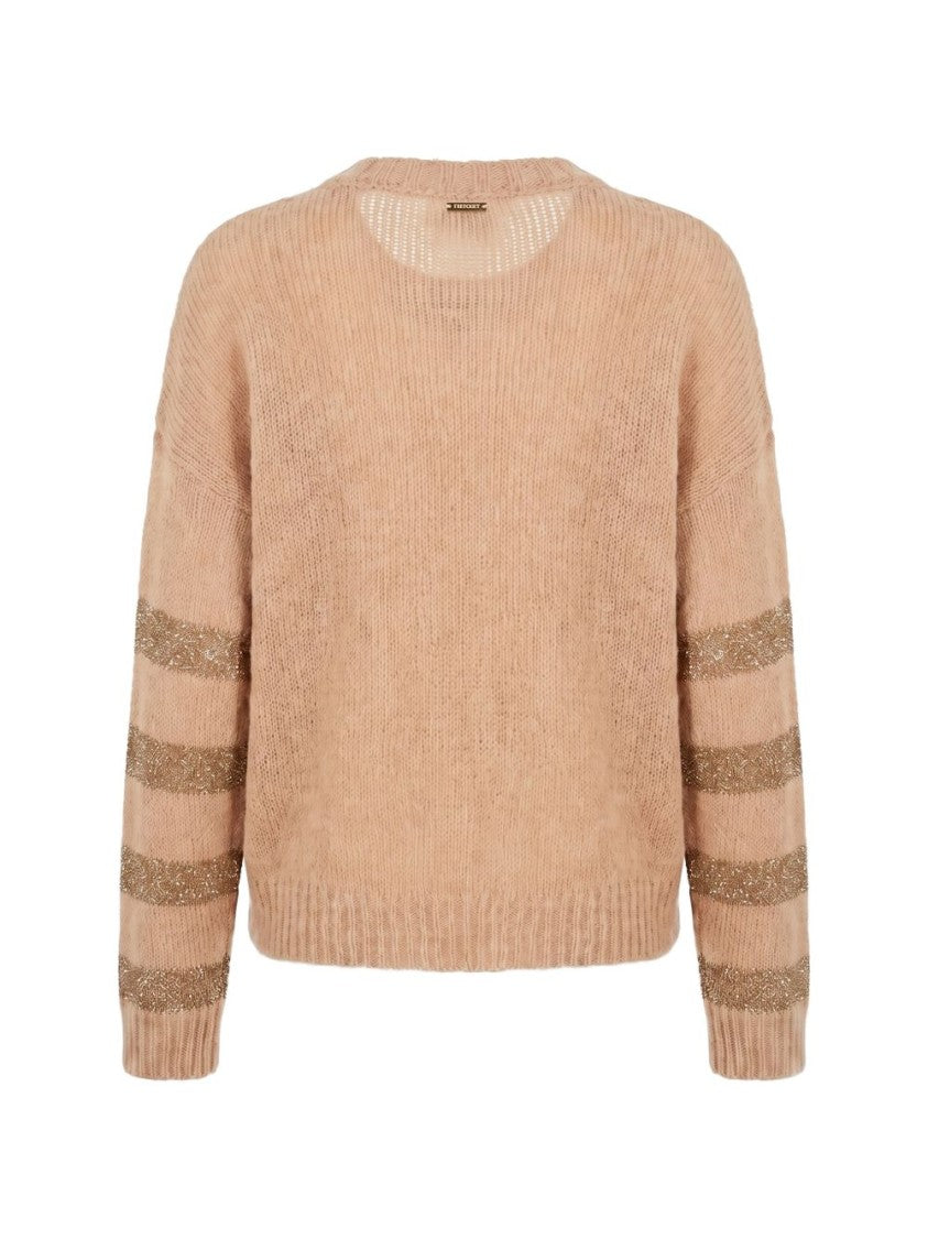Twin-Set Relaxed Fit Metallic Stripe Accents Sweater