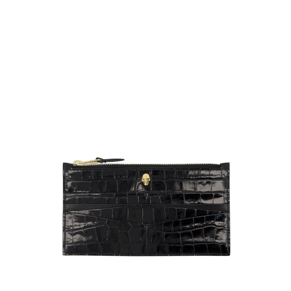Alexander Mcqueen Flat Zip W/Cc Wallet - Black - Leather