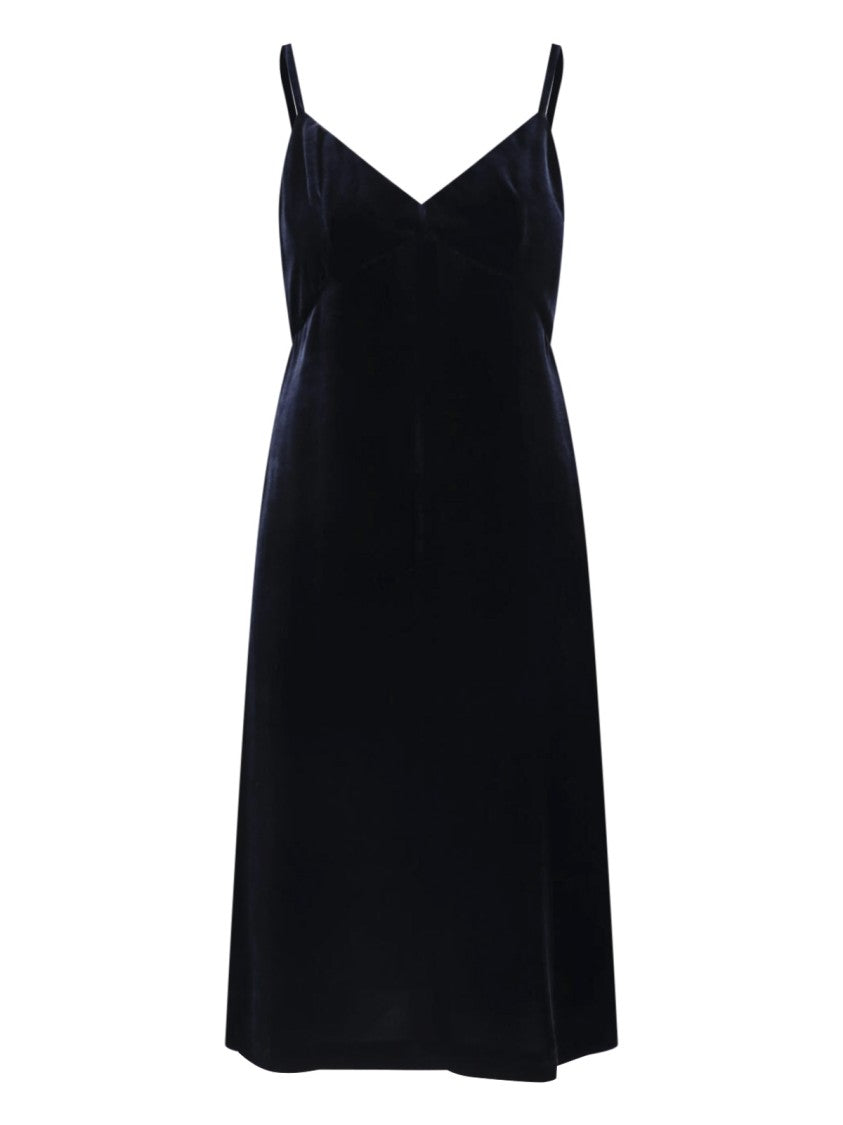 Aspesi Velvet Midi Dress With V-Neck And Thin Straps