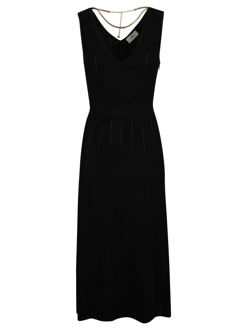 Elisabetta Franchi Sleeveless V Neck Fitted Midi Dress