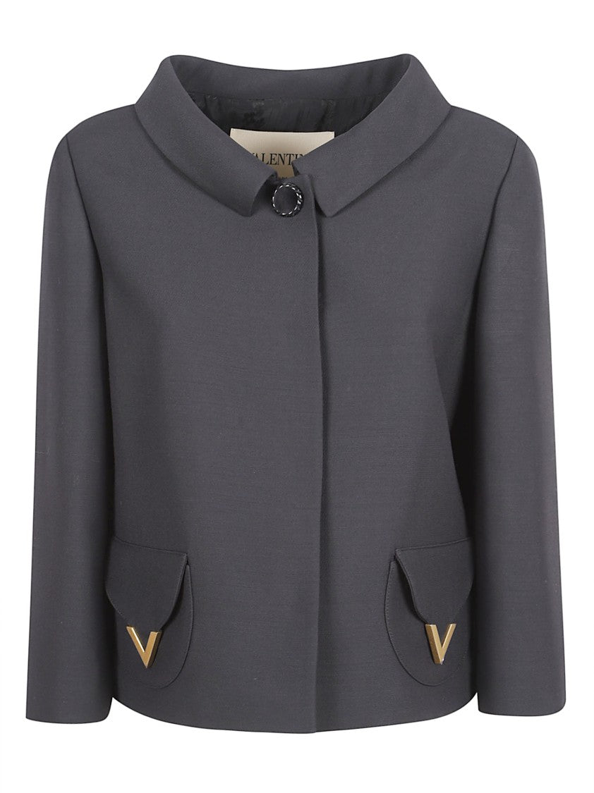 Valentino Garavani Short Black Jacket With Concealed Closure