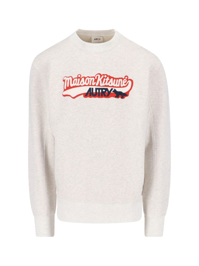 Autry Light Grey Cotton Sweatshirt With Embroidered Logo