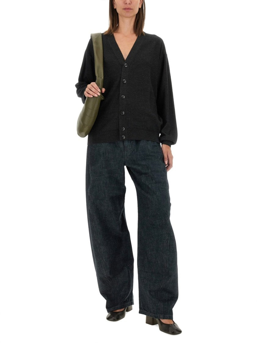 Lemaire Relaxed Fit Black Cardigan With Twisted Neckline