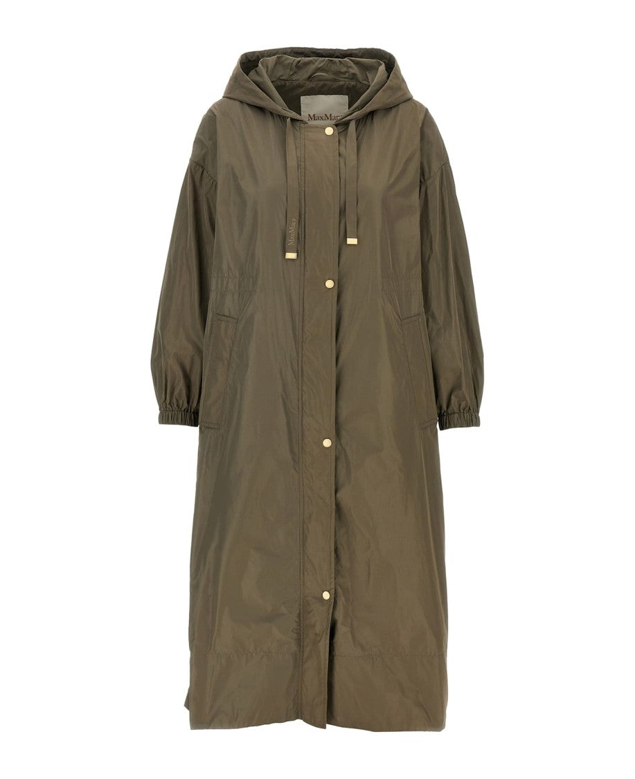 Max Mara Hooded Long Coat With Gathered Front Details