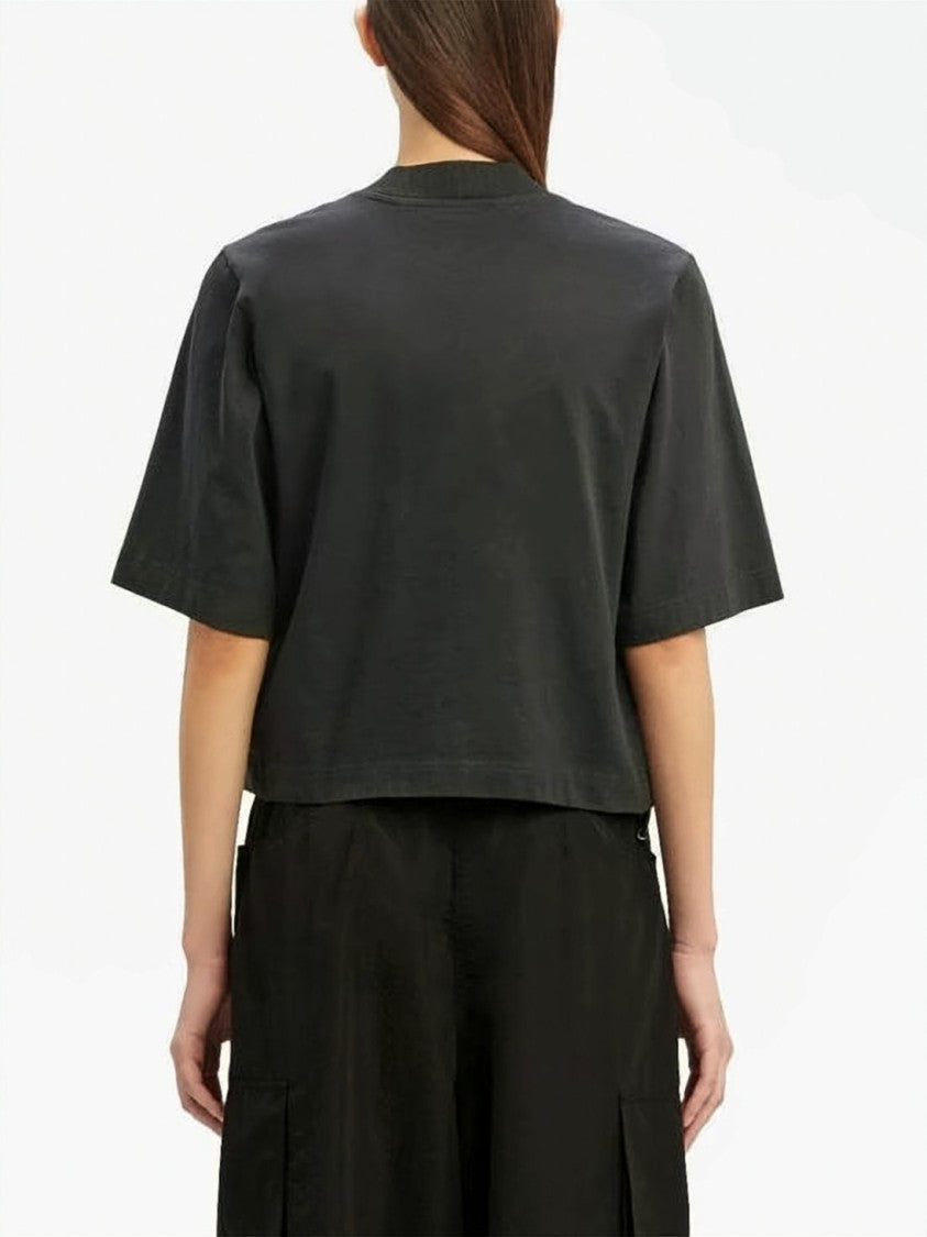 Palm Angels Cropped Black T-Shirt With Graphic Palm Trees