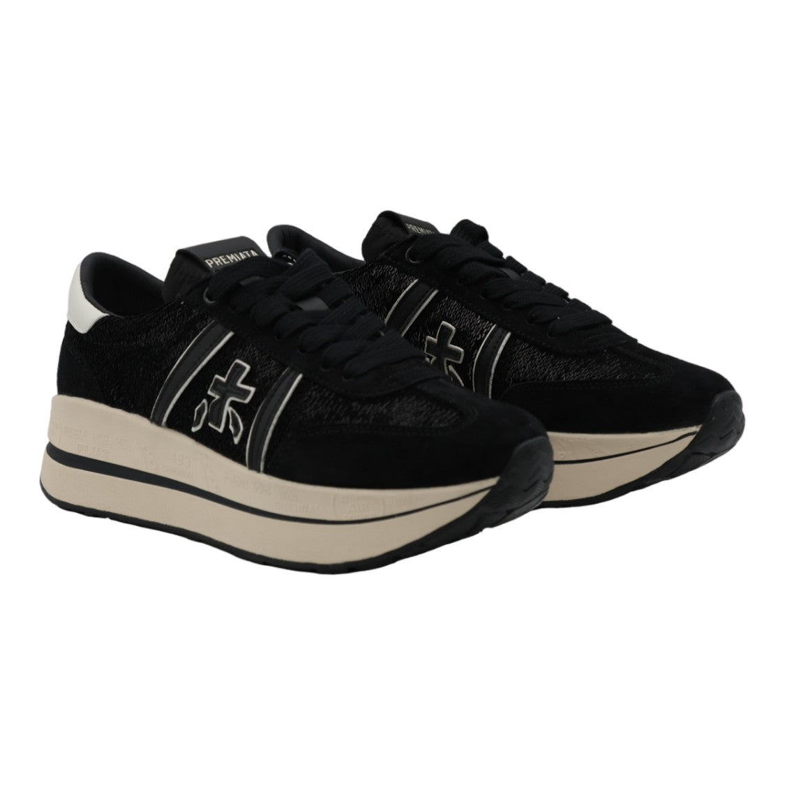 Premiata Black Textured Upper Bold Logo Sneakers