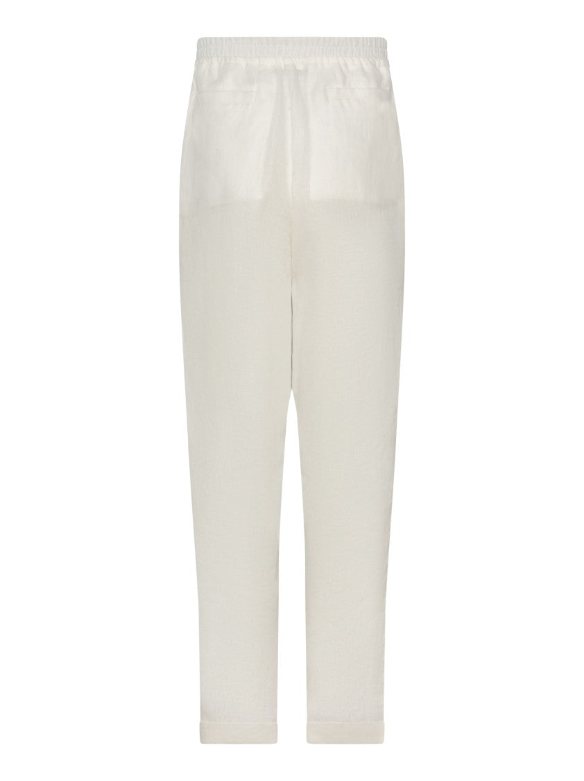 Franzese Collection Tapered White Linen Trousers