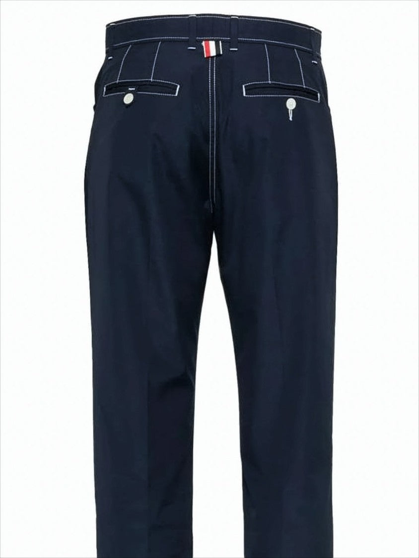 Thom Browne Straight-Leg Trousers With Contrast White Stitching And Tailored Finish