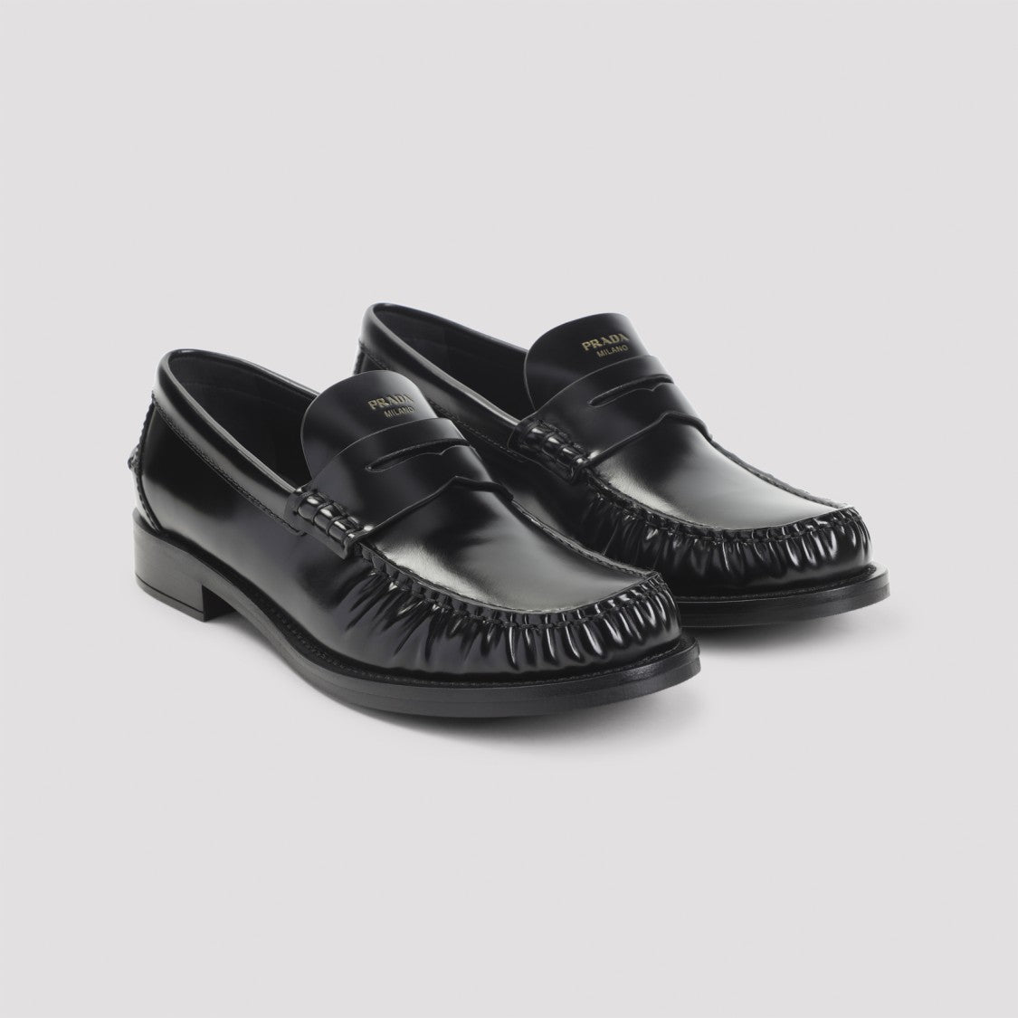 Prada Brushed Leather Loafers With Penny Strap And Polished Finish