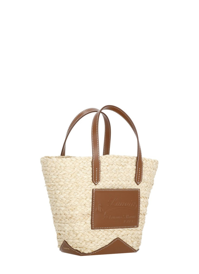 Lanvin Beige Catch Small Raffia Leather Top-Handle Bag