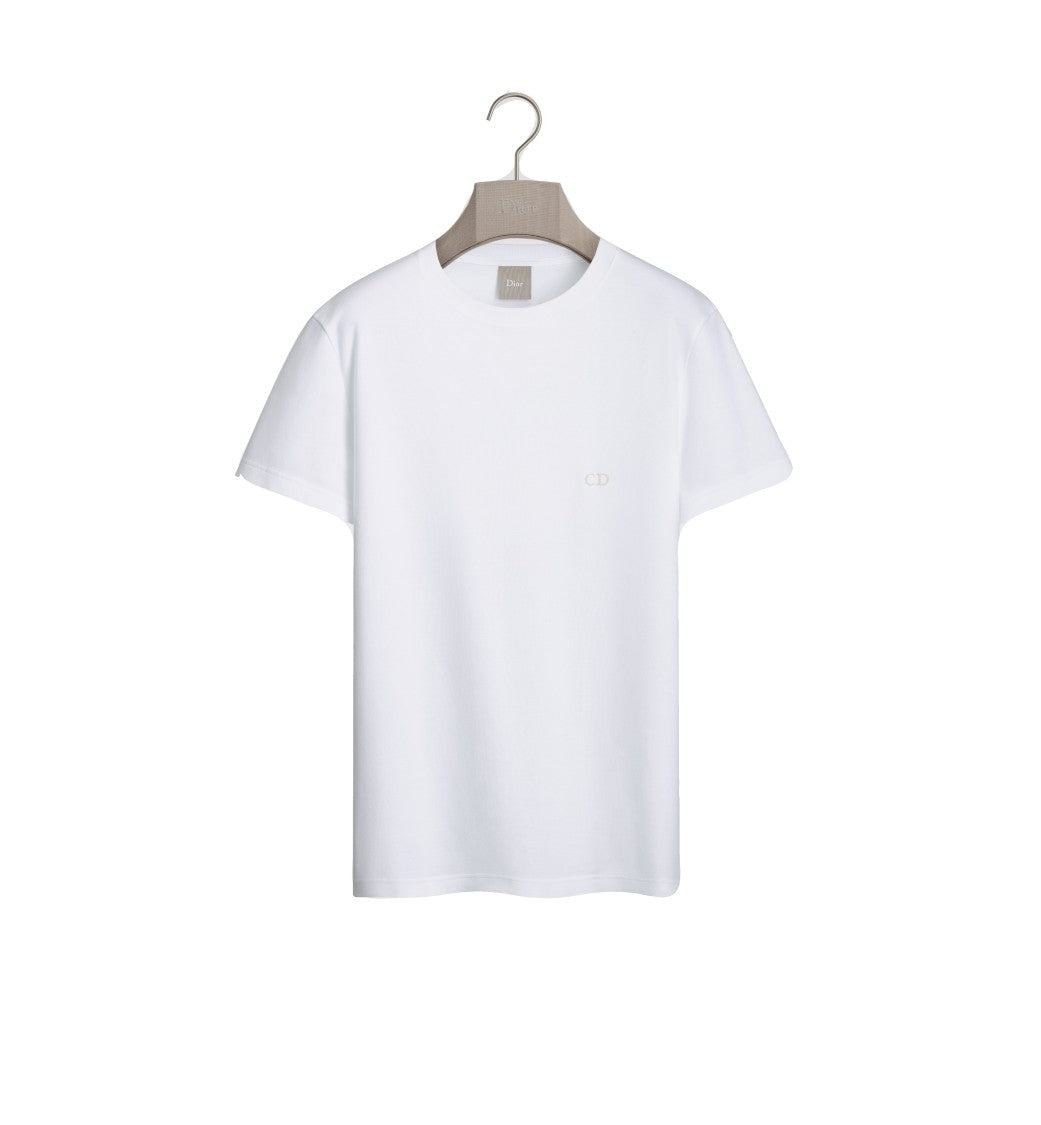 Christian Dior Short-Sleeve White T-Shirt With Subtle Embroidery