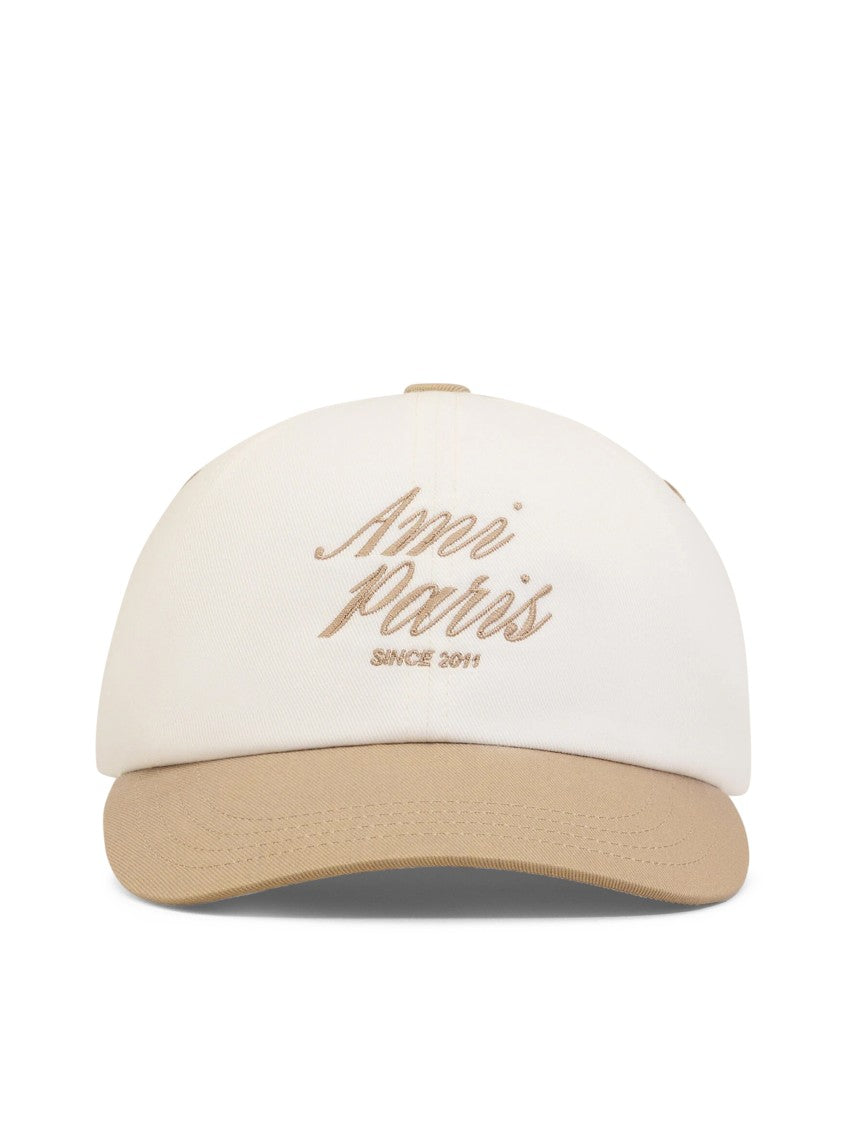 Ami Paris Bicolor Cotton Cap With Embroidered Details