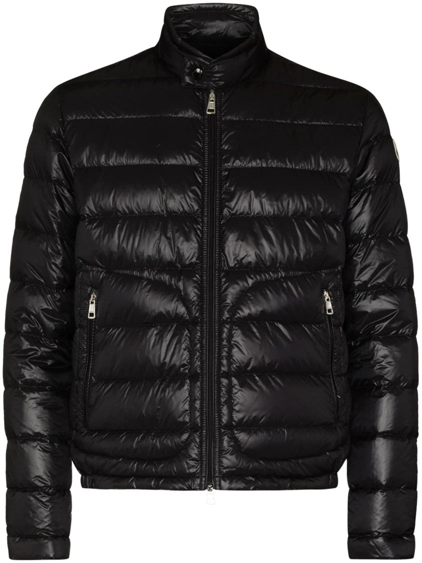 Moncler High-Collared Black Puffer Jacket With Horizontal Quilting