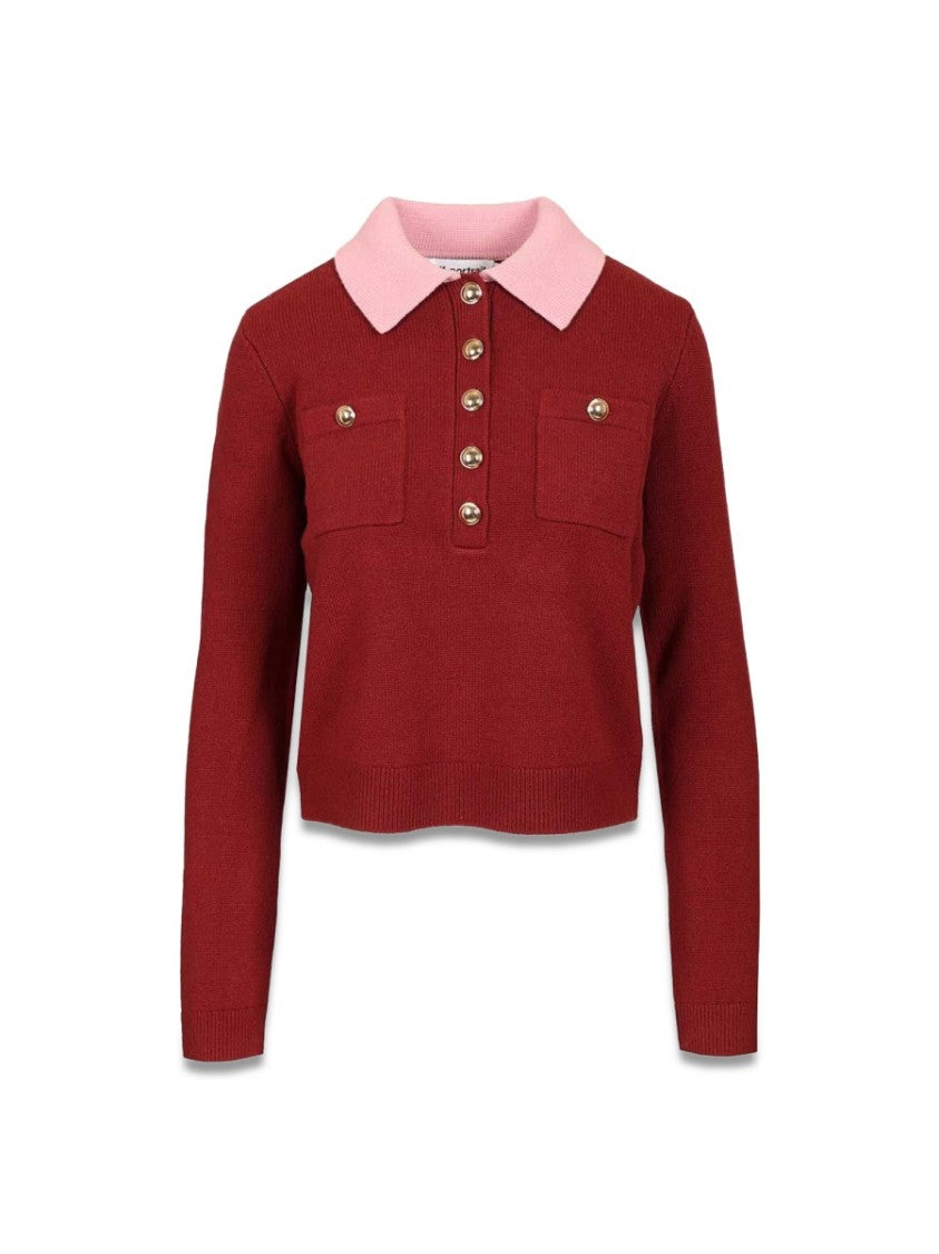 Self-Portrait Burgundy Cropped Knit Cardigan