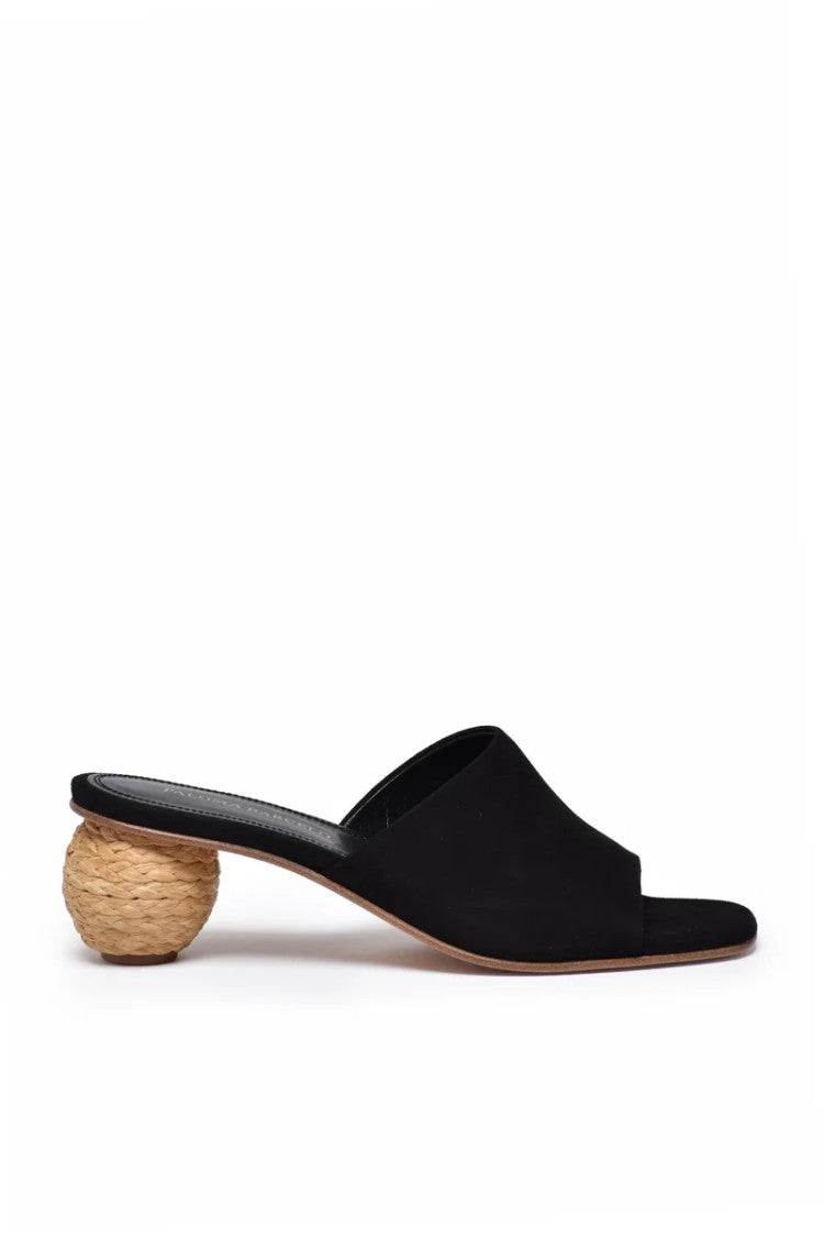 Paloma Barceló Suede Mules Rafia Heel - Black