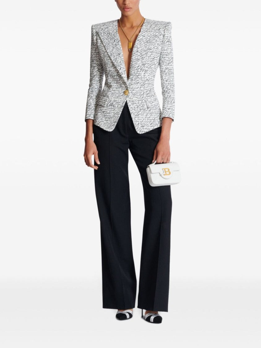 Balmain White Script Print Tailored Jacket