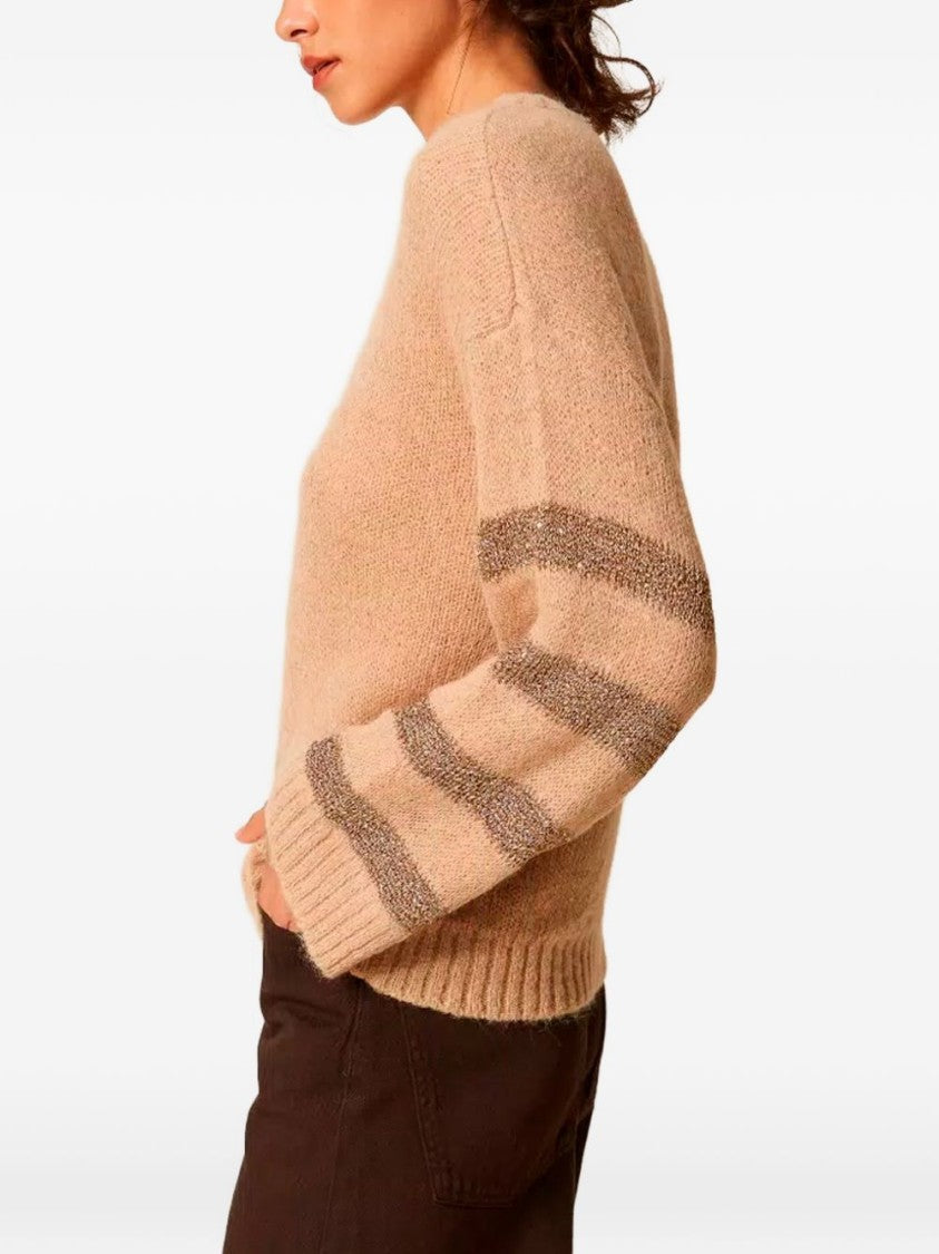 Twin-Set Relaxed Fit Metallic Stripe Accents Sweater