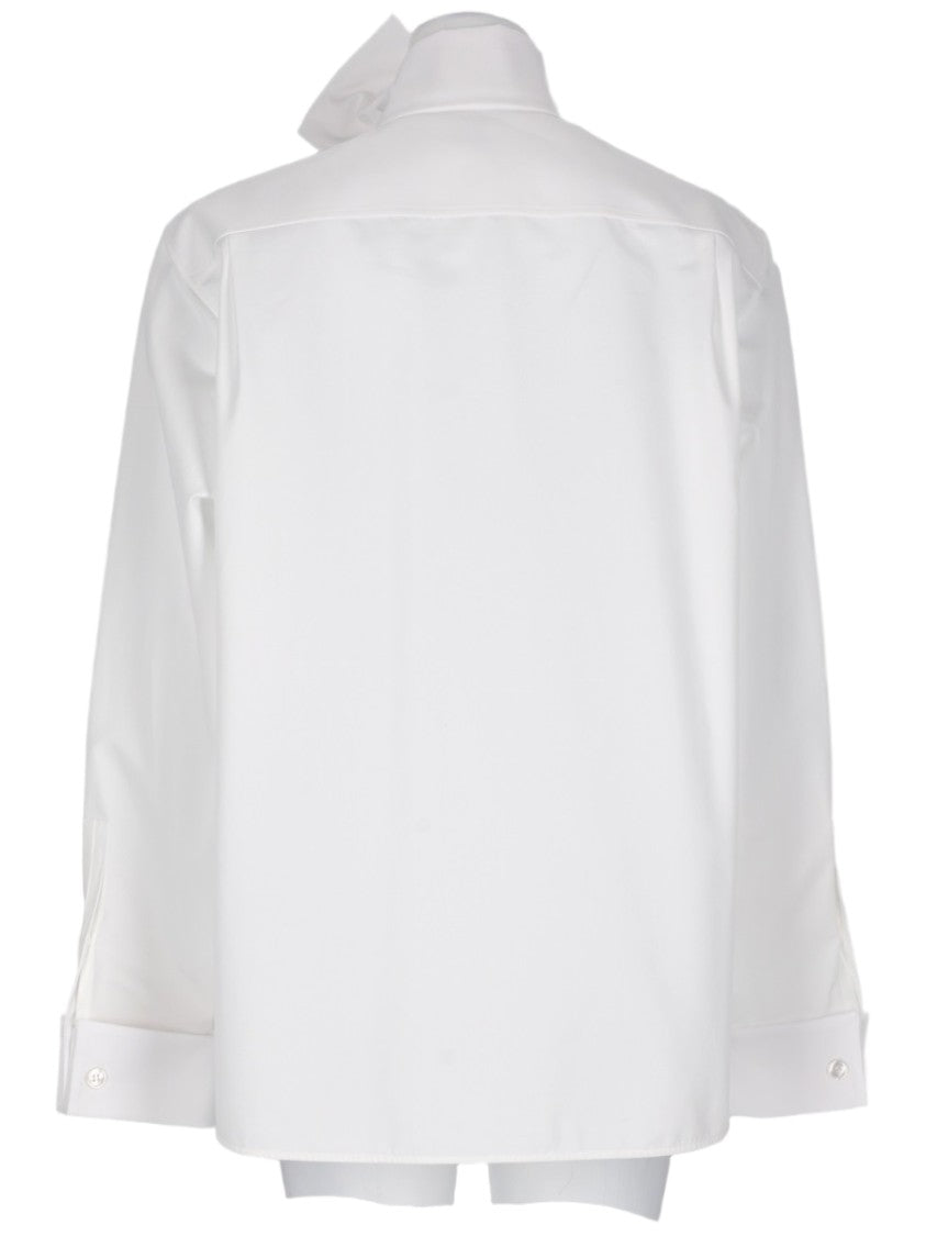 Saint Laurent Poplin Lavallière Bow Collar Cotton Blouse