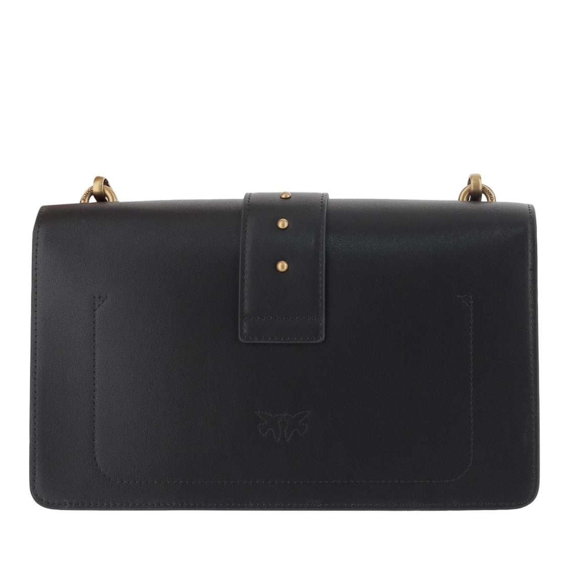 Pinko Rectangular Black Leather Bag With Gold-Tone Clasp