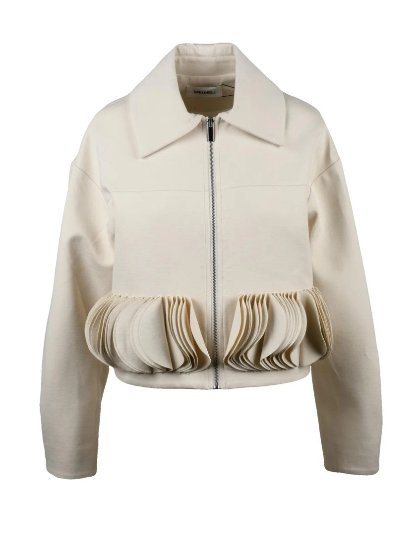Meimeij Short Jacket With Zip-Up Front And Circular Fabric Embellishments