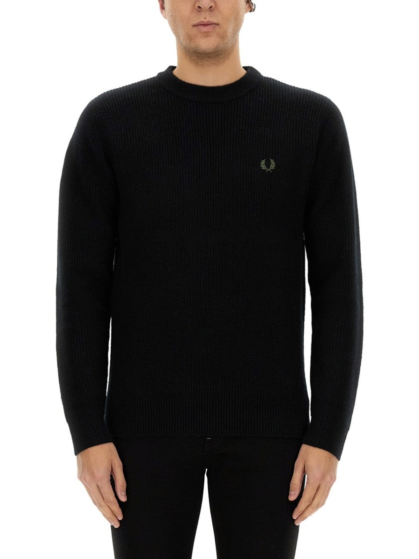 Fred Perry Ribbed Black Lambswool Jersey