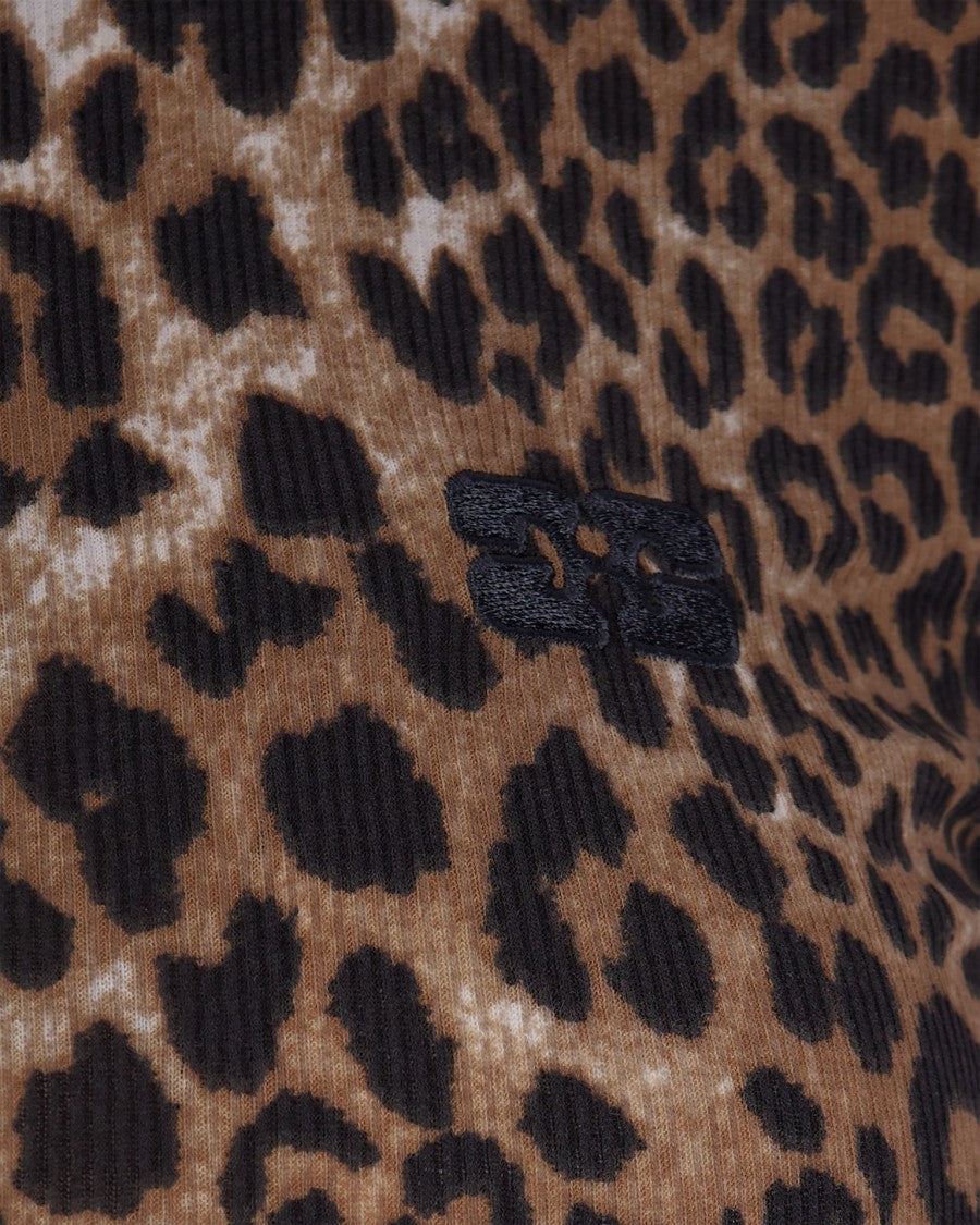 Ganni Rib Long Sleeve Leopard