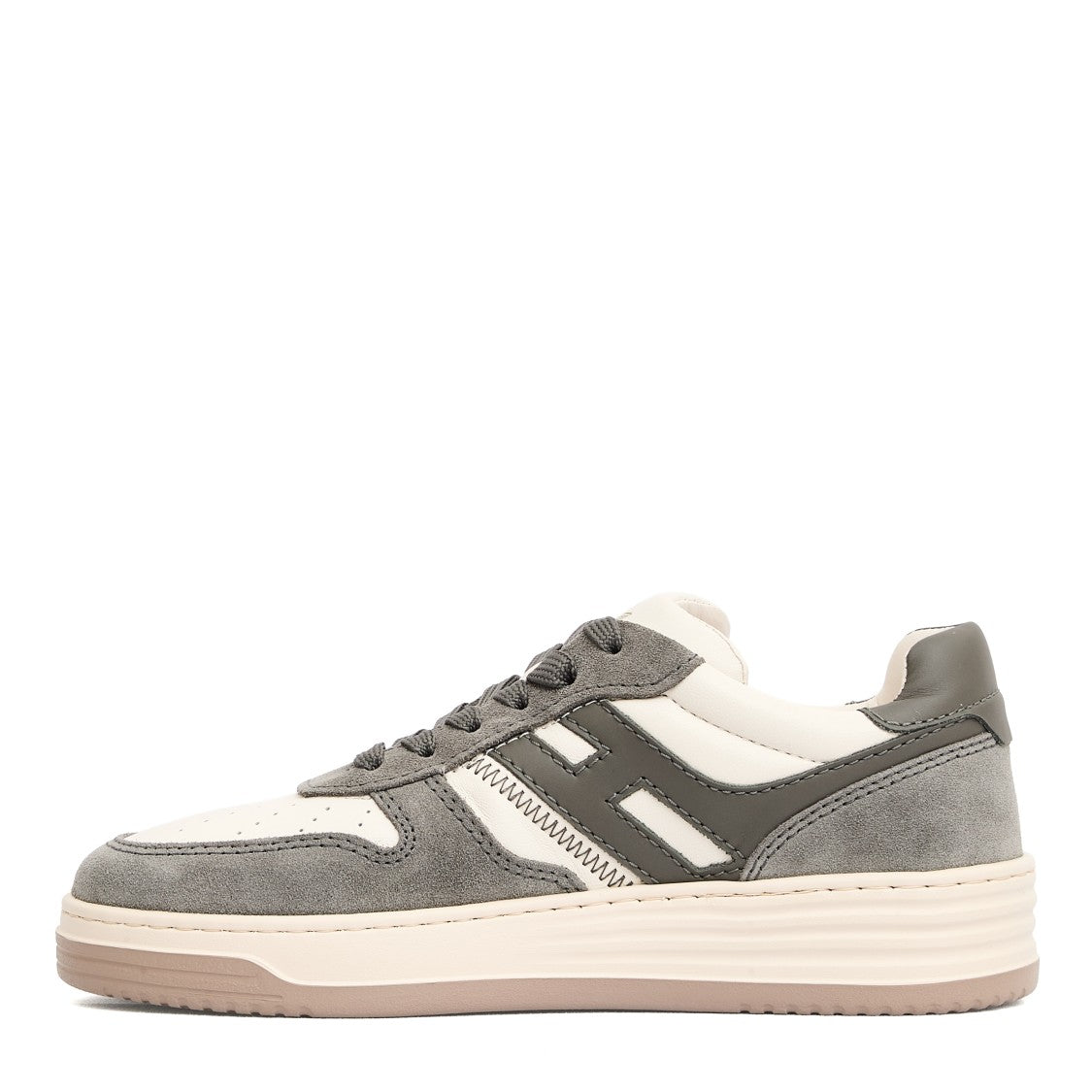 Hogan Grey White Leather Basket Cam Sneakers