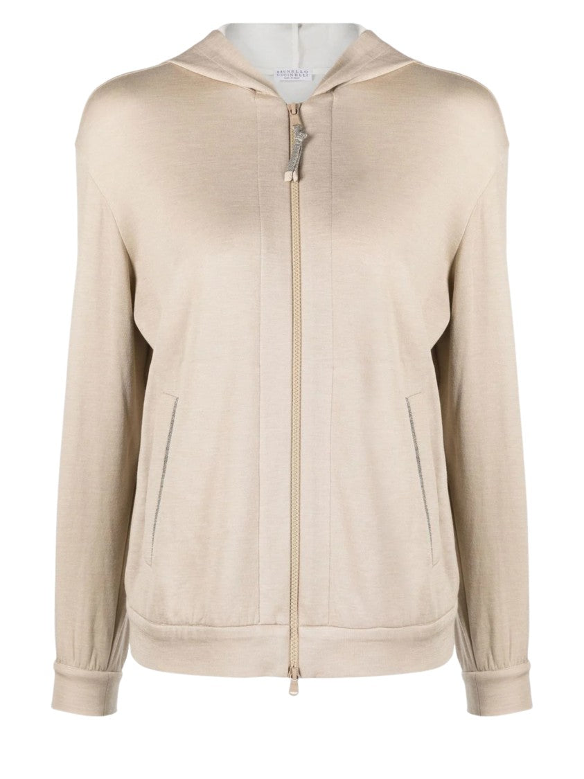 Brunello Cucinelli Beige Fixed Hood Cotton Sweatshirt