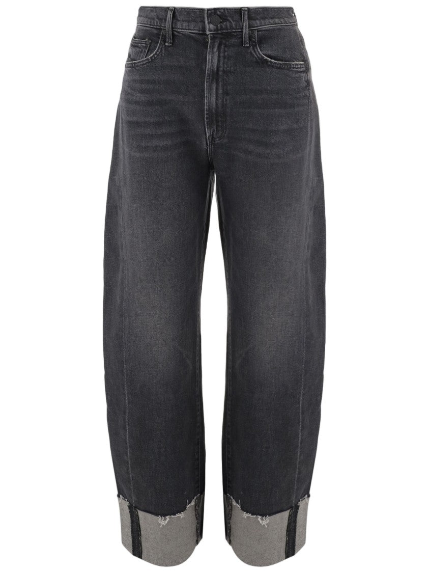Mother Black Distressed Relaxed Wide-Leg Jeans