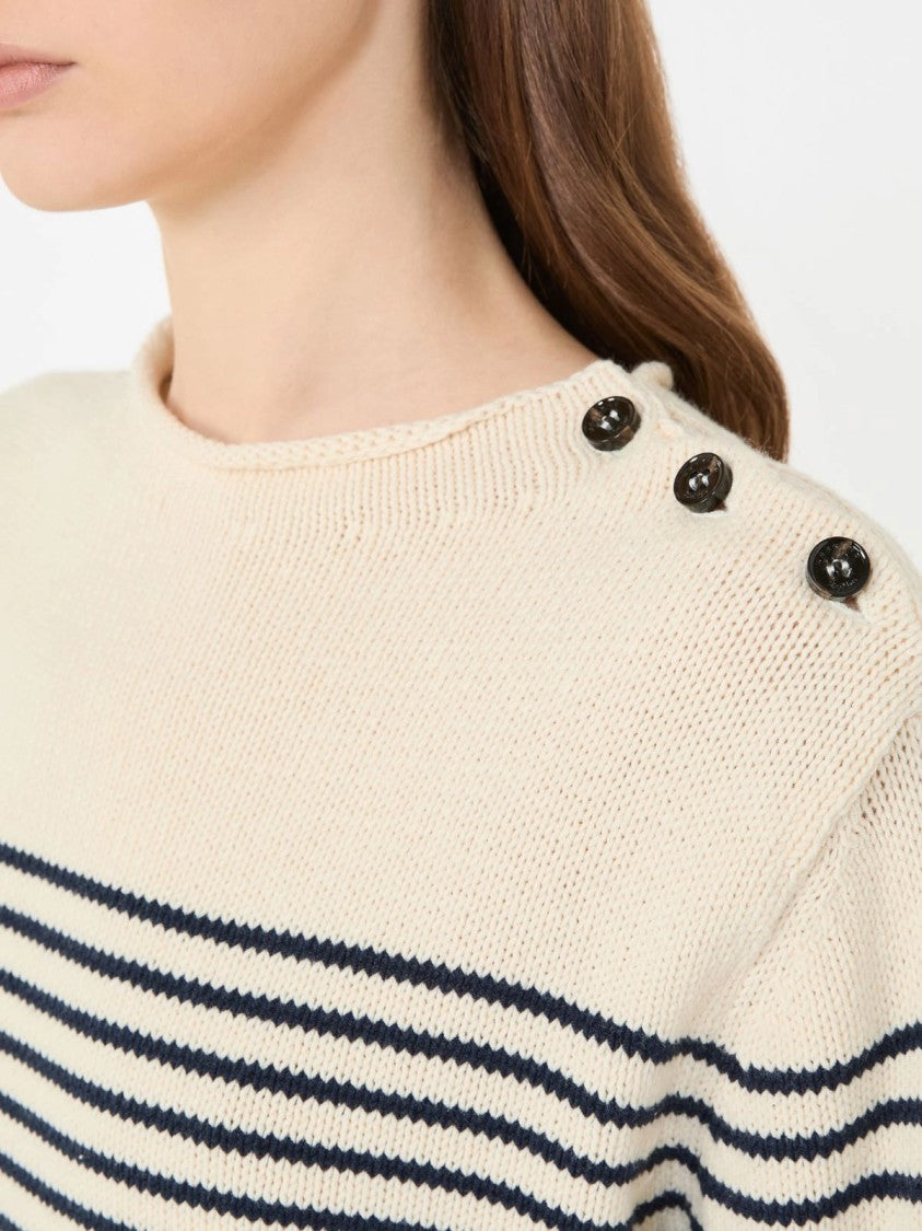 Max Mara Knitted Long-Sleeve Top With Horizontal Navy Stripes