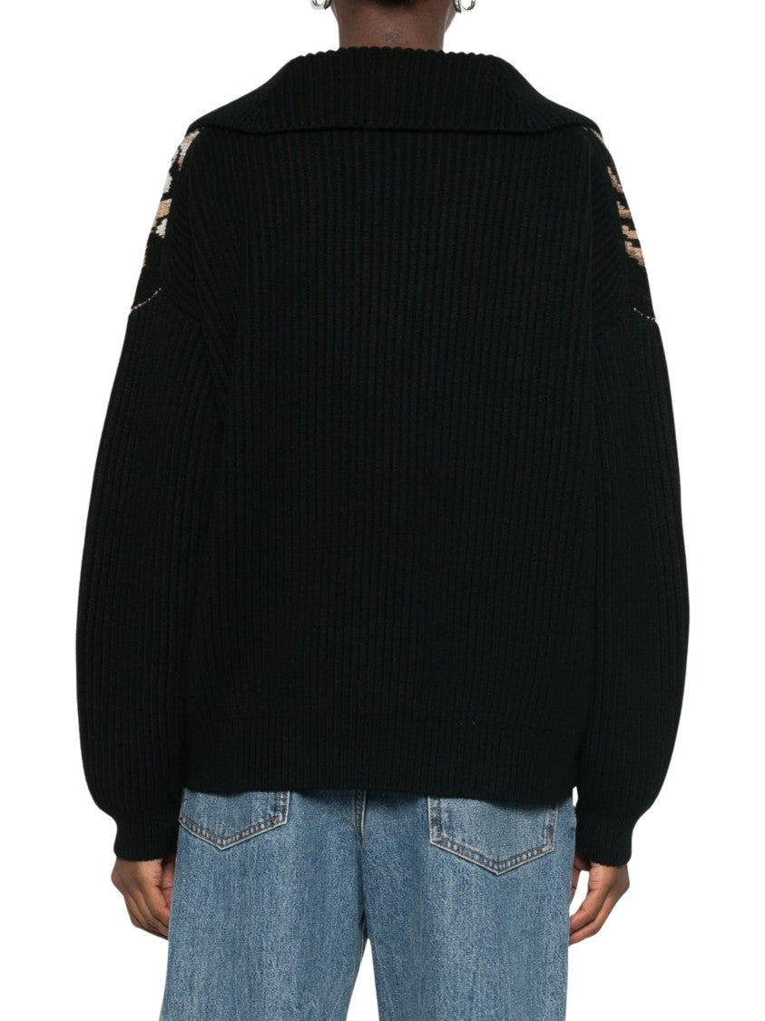 Etro Intarsia Floral Sailor Collar Wool Sweater