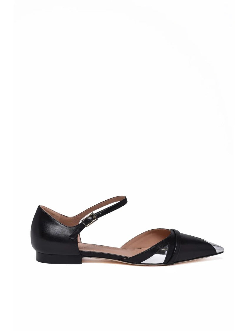 Malone Souliers Black Silver Pointed-Toe Leather Flats