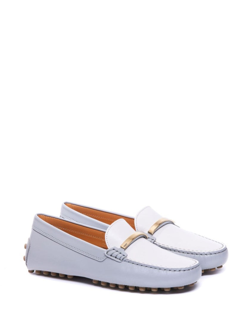 Tod's Classic White Moccasin Flat Shoes With Rubber Studded Sole
