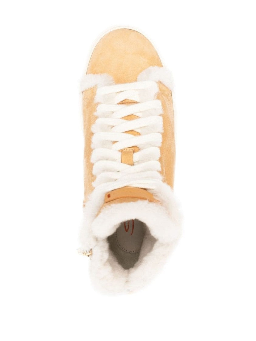 Santoni High-Top Sneakers With Shearling Accents And Side Zipper