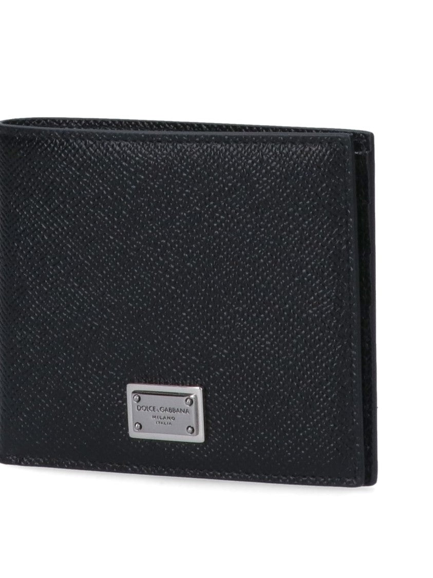 Dolce & Gabbana Bifold Textured Wallet With Rectangular Metal Branding