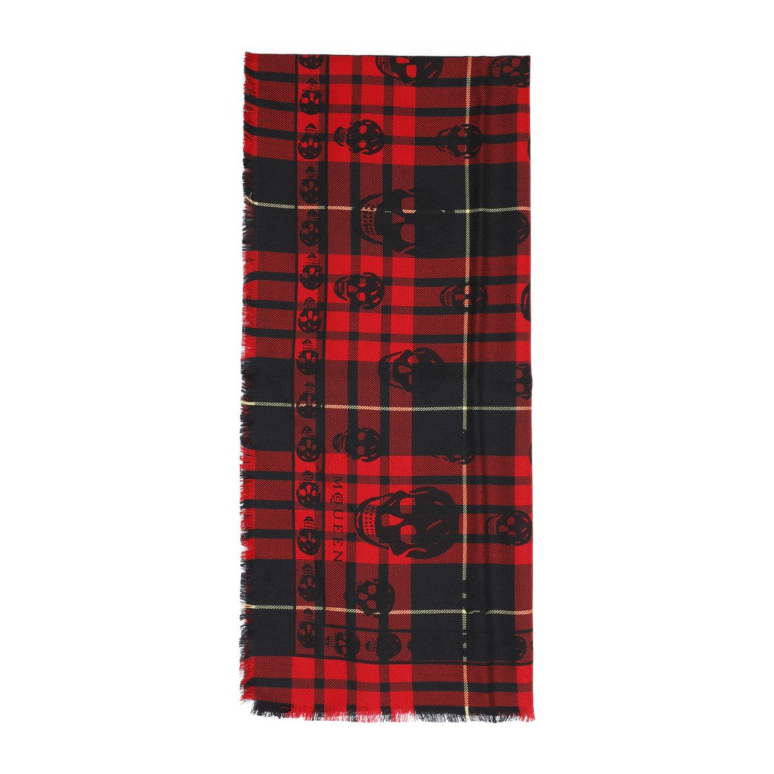 Alexander Mcqueen Skull Pattern Wool Scarf With Finish And Generous Dimensions