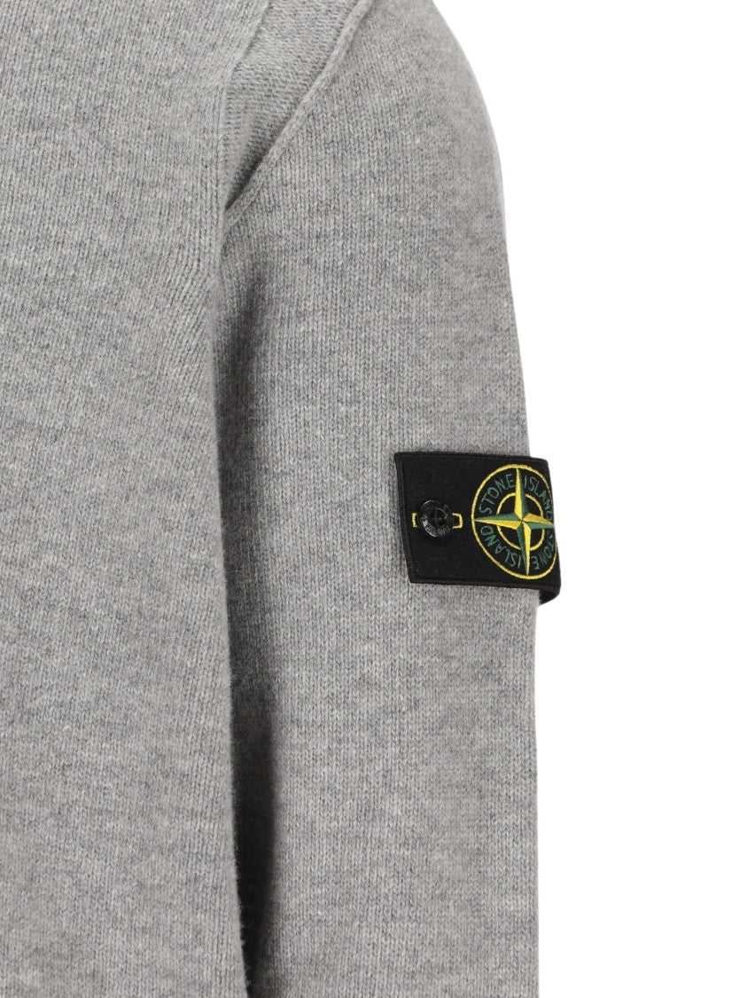 Stone Island Medium Grey Knit Sweater With Ribbed High Collar